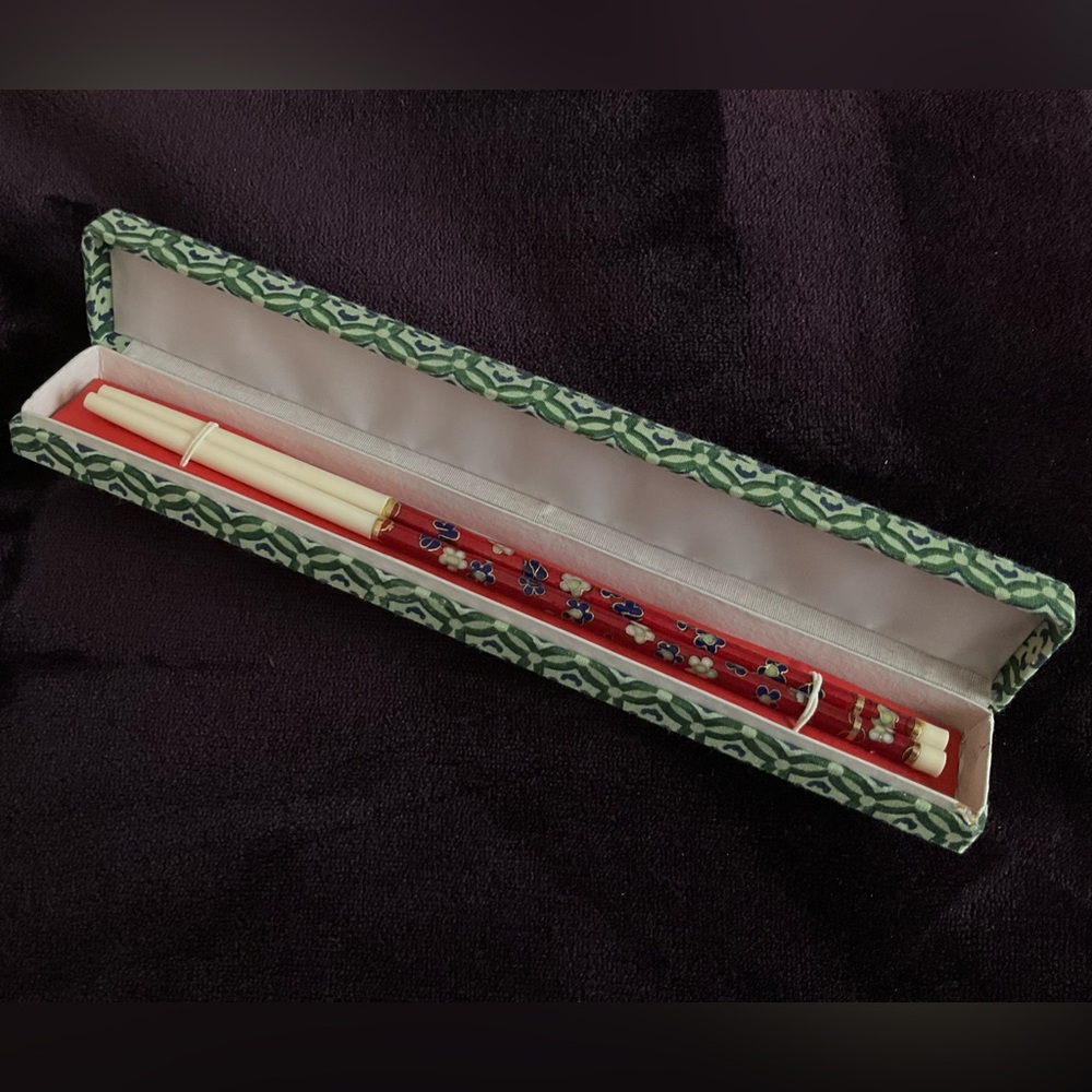 Vintage new Cloisonné and Bone Chopsticks in Presentation Box